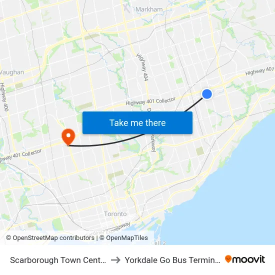 Scarborough Town Centre to Yorkdale Go Bus Terminal map