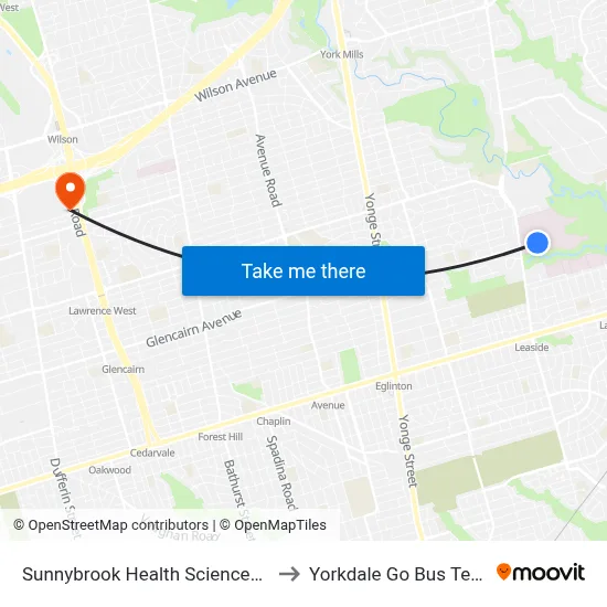 Sunnybrook Health Sciences Centre to Yorkdale Go Bus Terminal map