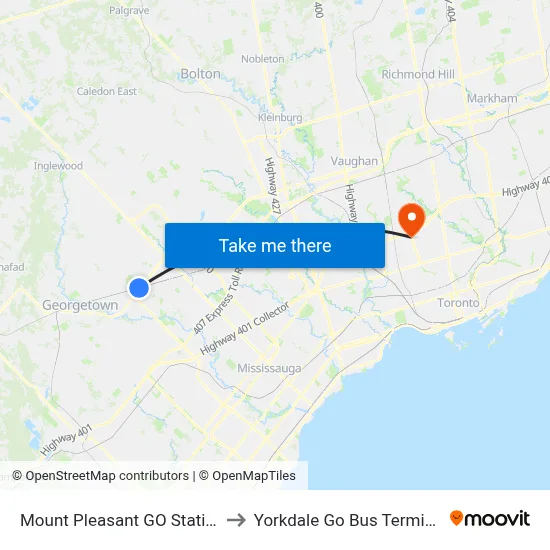 Mount Pleasant GO Station to Yorkdale Go Bus Terminal map