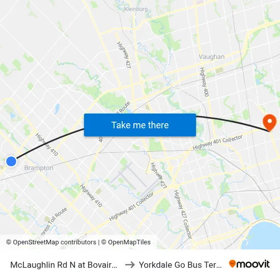 McLaughlin Rd N at Bovaird Dr W to Yorkdale Go Bus Terminal map