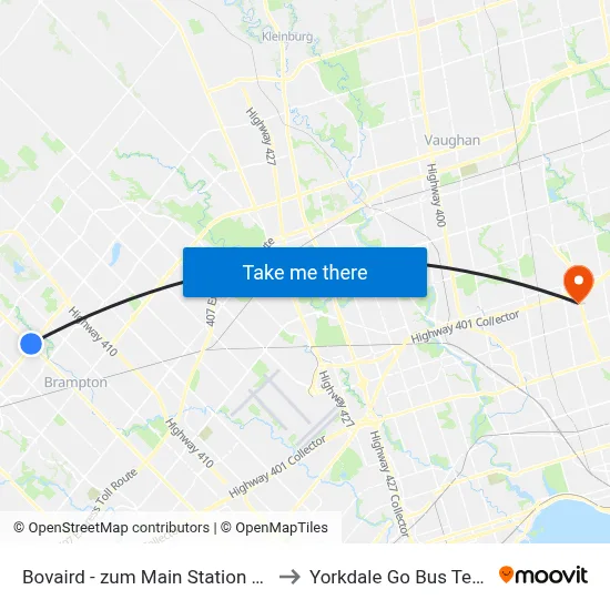Bovaird - zum Main Station Stop SB to Yorkdale Go Bus Terminal map