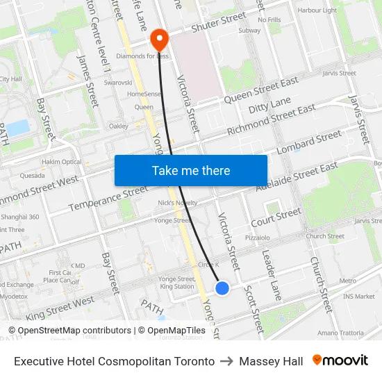 Executive Hotel Cosmopolitan Toronto to Massey Hall map