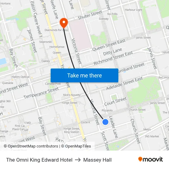 The Omni King Edward Hotel to Massey Hall map