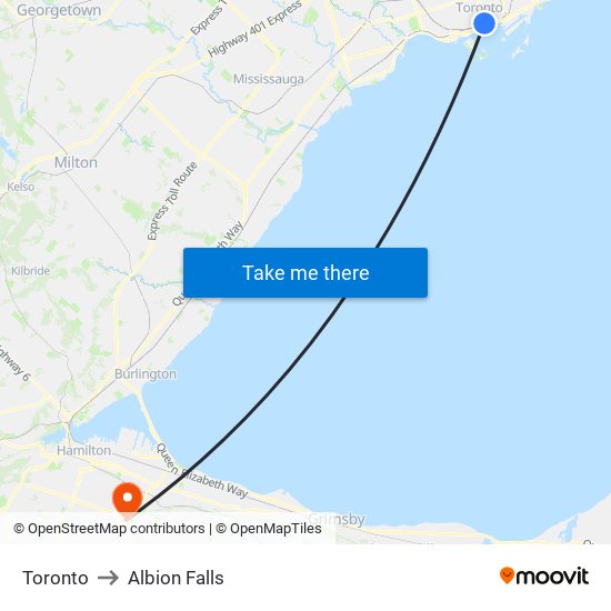 Toronto to Albion Falls map