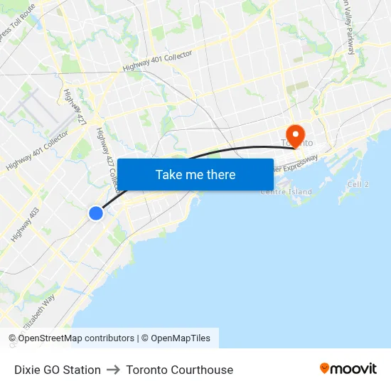 Dixie GO Station to Toronto Courthouse map