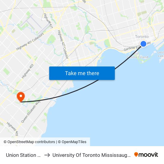 Union Station (YBZ) to University Of Toronto Mississauga Campus map