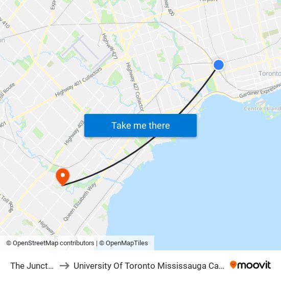 The Junction to University Of Toronto Mississauga Campus map