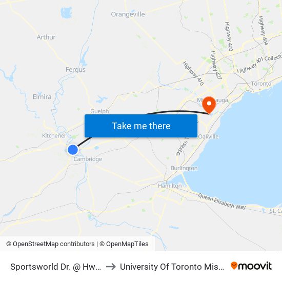 Sportsworld Dr. @ Hwy. 8 Park & Ride to University Of Toronto Mississauga Campus map