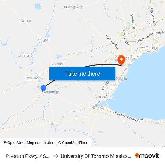 Preston Pkwy. / Shantz Hill to University Of Toronto Mississauga Campus map