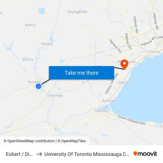 Eckert / Dixon to University Of Toronto Mississauga Campus map