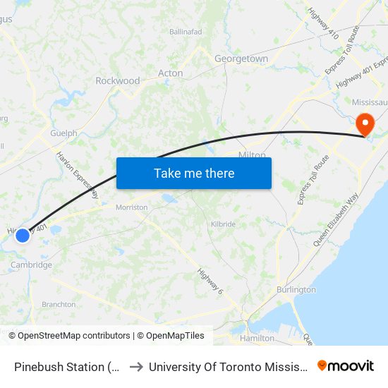 Pinebush Station (West Side) to University Of Toronto Mississauga Campus map