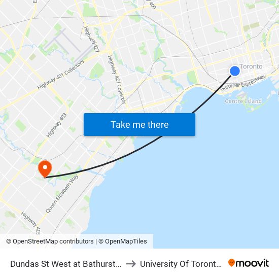 Dundas St West at Bathurst St - Toronto Western Hospital to University Of Toronto Mississauga Campus map