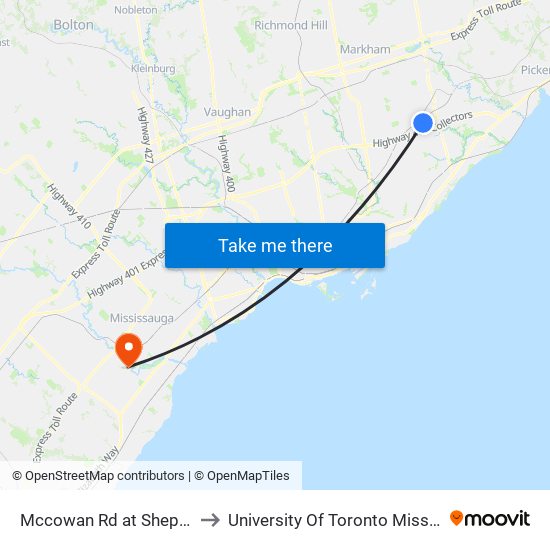 Mccowan Rd at Sheppard Ave East to University Of Toronto Mississauga Campus map