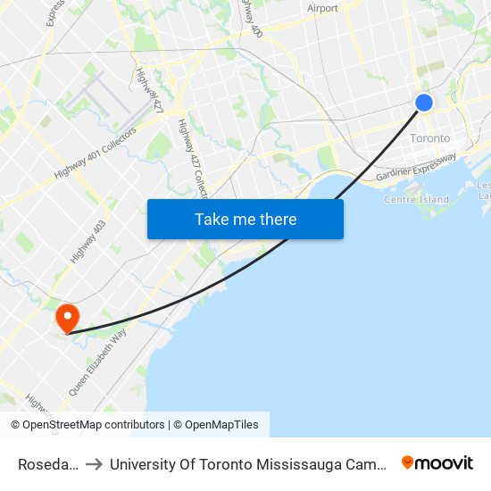 Rosedale to University Of Toronto Mississauga Campus map