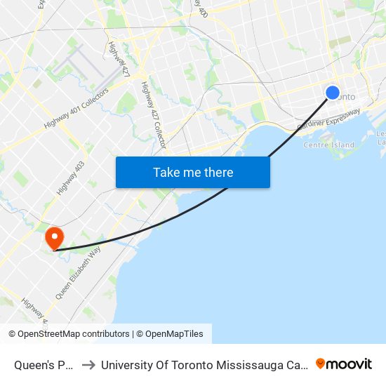 Queen's Park to University Of Toronto Mississauga Campus map