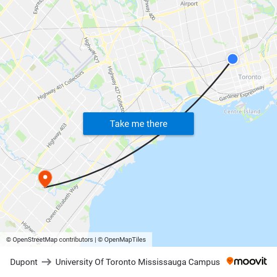 Dupont to University Of Toronto Mississauga Campus map