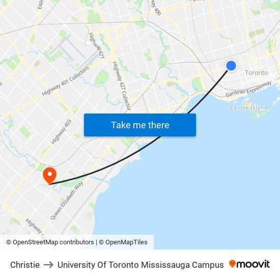 Christie to University Of Toronto Mississauga Campus map