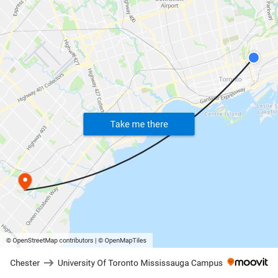 Chester to University Of Toronto Mississauga Campus map