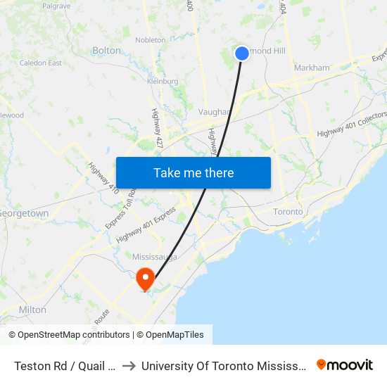 Teston Rd / Quail Run Blvd to University Of Toronto Mississauga Campus map