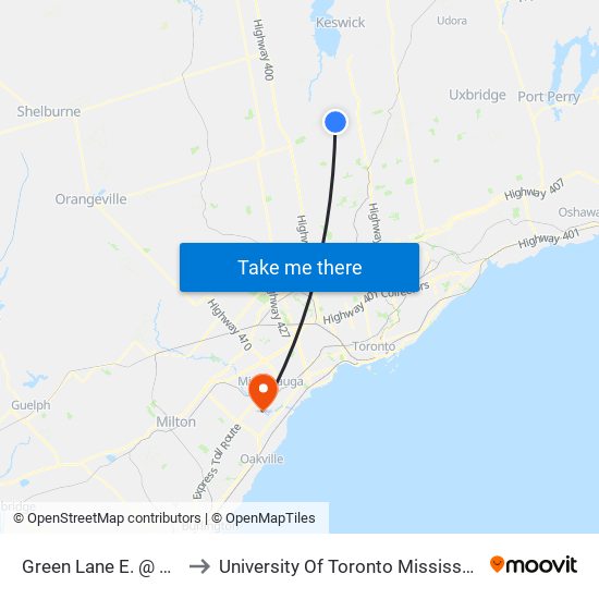Green Lane E. @ Yonge St. to University Of Toronto Mississauga Campus map