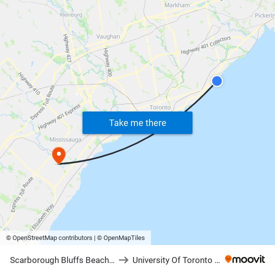 Scarborough Bluffs Beach Loop at Bluffers Park Rd to University Of Toronto Mississauga Campus map