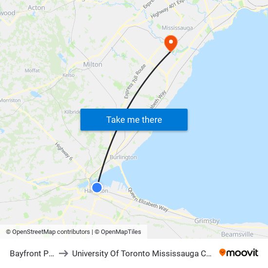 Bayfront Park to University Of Toronto Mississauga Campus map