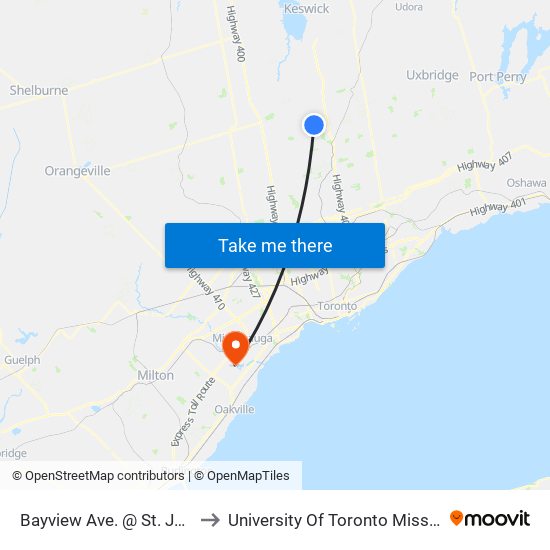 Bayview Ave. @ St. John's Sideroad to University Of Toronto Mississauga Campus map