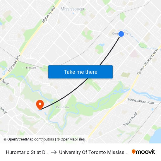 Hurontario St at Dundas St to University Of Toronto Mississauga Campus map