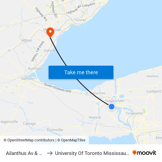 Ailanthus Av & Dunn St to University Of Toronto Mississauga Campus map