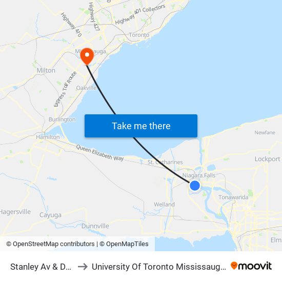 Stanley Av & Dunn St to University Of Toronto Mississauga Campus map