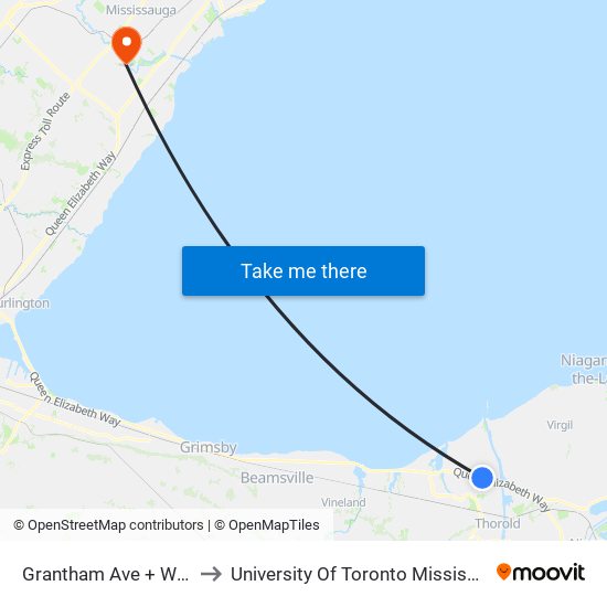Grantham Ave + Welland Ave to University Of Toronto Mississauga Campus map