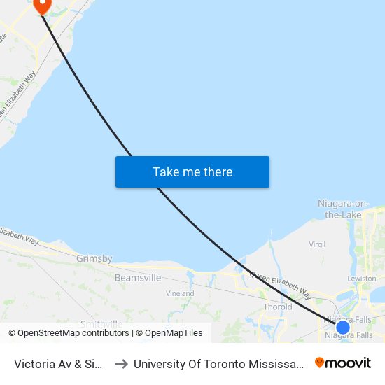 Victoria Av & Simcoe St to University Of Toronto Mississauga Campus map