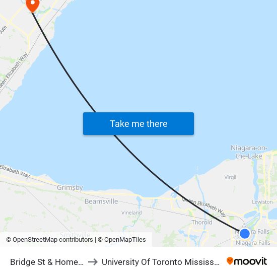 Bridge St & Homewood Av to University Of Toronto Mississauga Campus map