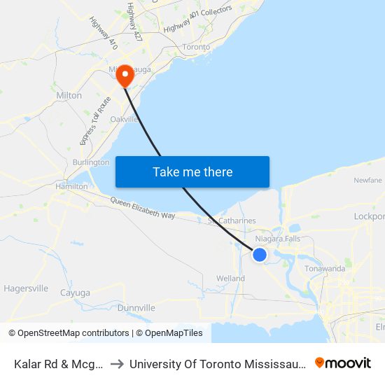 Kalar Rd & Mcgarry Dr to University Of Toronto Mississauga Campus map