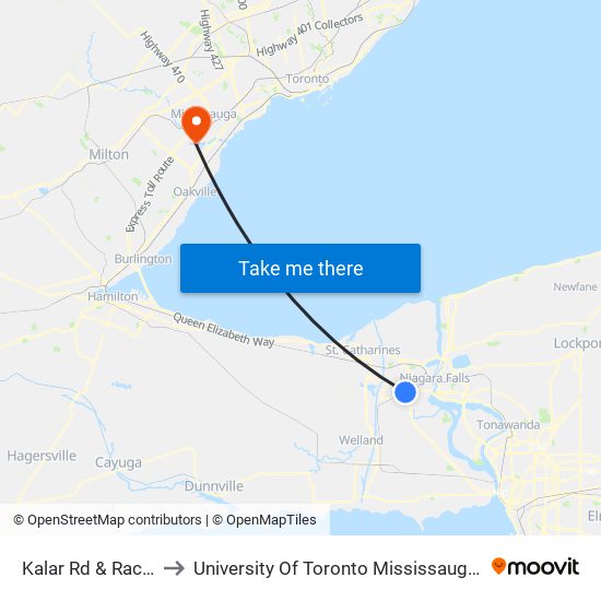 Kalar Rd & Racey Av to University Of Toronto Mississauga Campus map