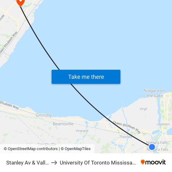 Stanley Av & Valley Way to University Of Toronto Mississauga Campus map