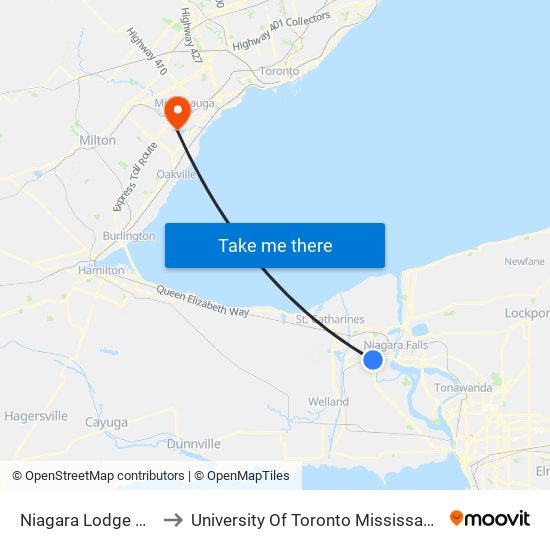 Niagara Lodge & Suites to University Of Toronto Mississauga Campus map