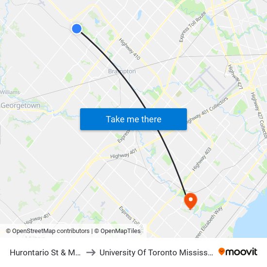 Hurontario St & Mayfield Rd to University Of Toronto Mississauga Campus map