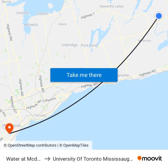 Water at Mcdonnel to University Of Toronto Mississauga Campus map