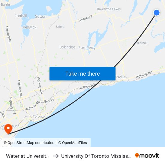 Water at University Heights to University Of Toronto Mississauga Campus map