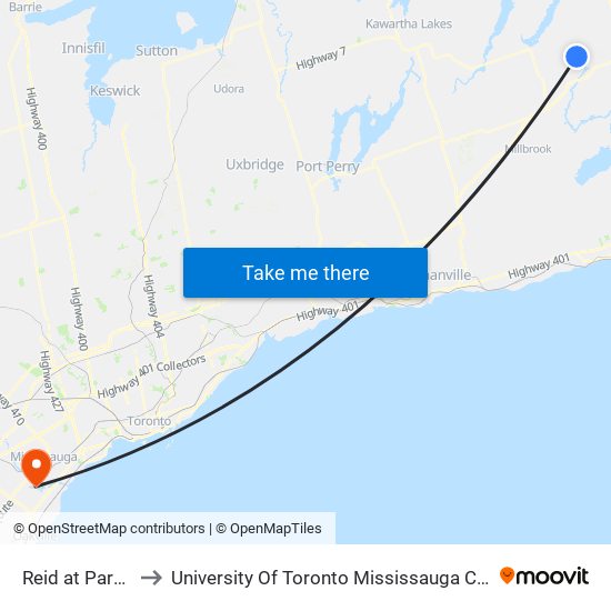 Reid at Parkhill to University Of Toronto Mississauga Campus map