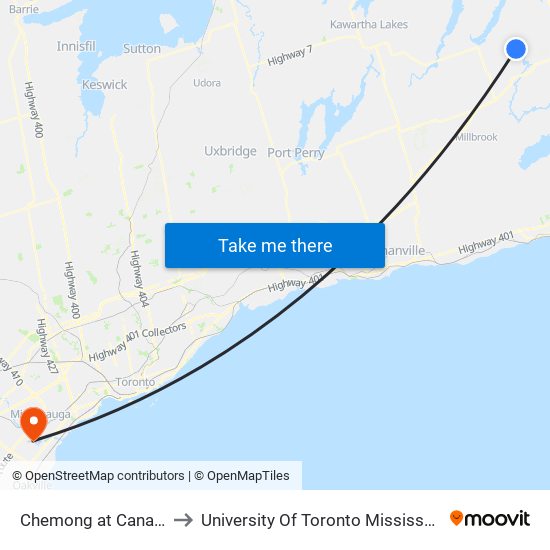 Chemong at Canadian Tire to University Of Toronto Mississauga Campus map