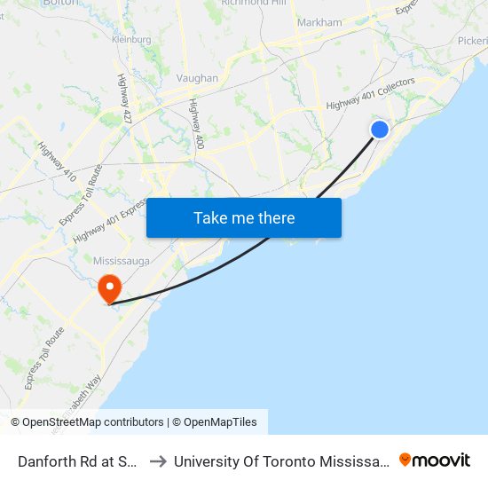 Danforth Rd at Savarin St to University Of Toronto Mississauga Campus map