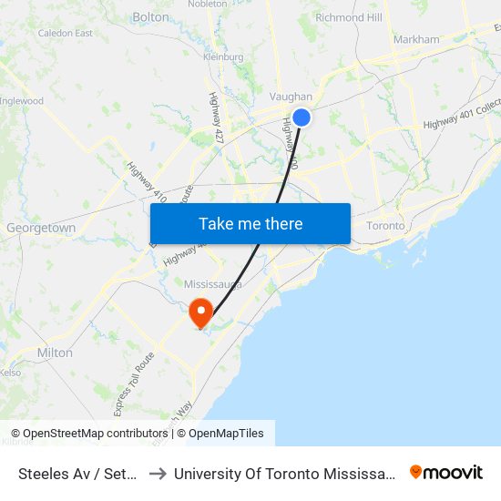 Steeles Av / Settlers Rd to University Of Toronto Mississauga Campus map