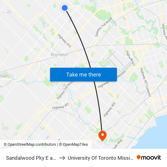 Sandalwood Pky E at Torbram Rd to University Of Toronto Mississauga Campus map