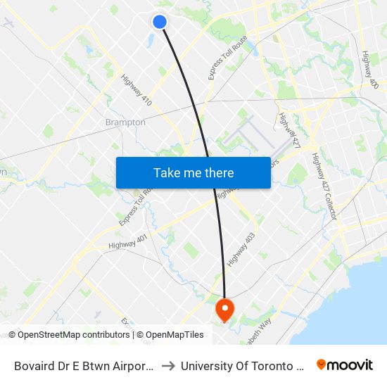 Bovaird Dr E Btwn Airport Rd & Mountainash Rd to University Of Toronto Mississauga Campus map