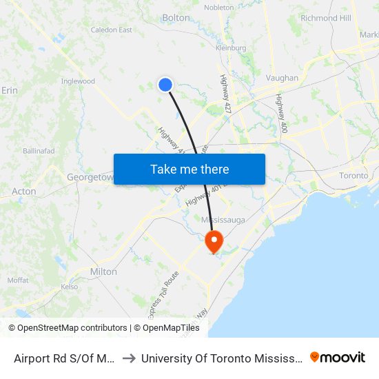 Airport Rd S/Of Mayfield Rd to University Of Toronto Mississauga Campus map