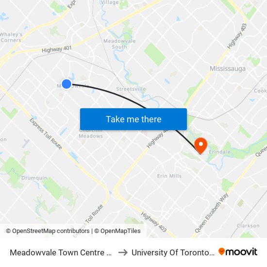 Meadowvale Town Centre Bus Terminal Platform H, I, J to University Of Toronto Mississauga Campus map