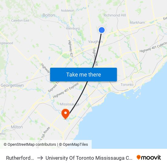 Rutherford Go to University Of Toronto Mississauga Campus map
