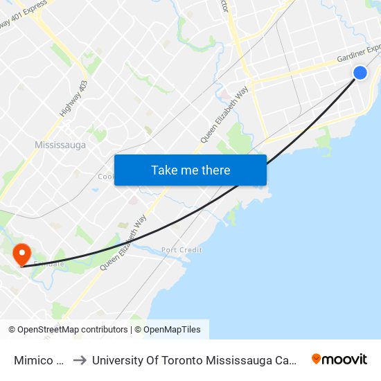 Mimico Go to University Of Toronto Mississauga Campus map